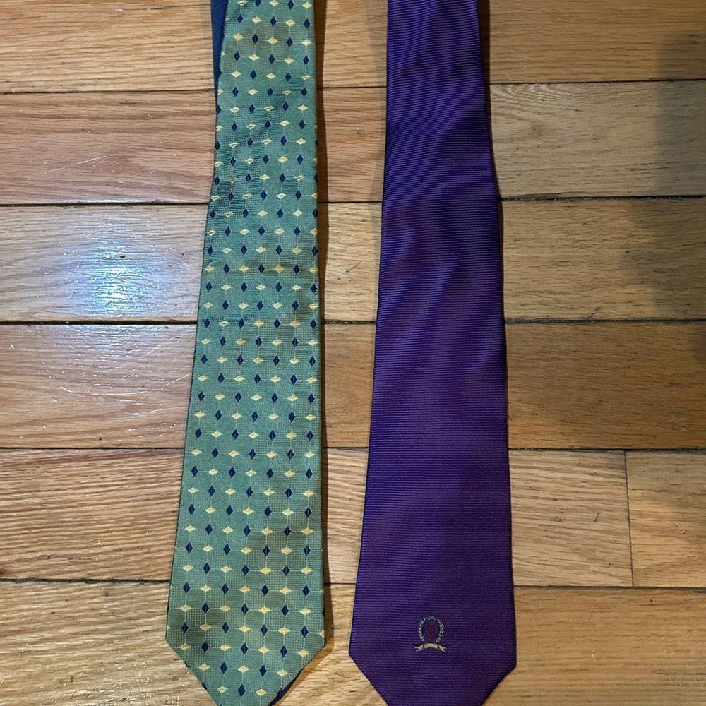 Vintage Tommy Hilfiger Purple and Green Patterned Ties